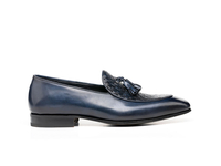 Claudio - Navy Calf Crust Leather Men Tassel Moccasin