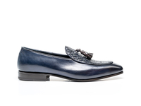 Claudio - Navy Coffee Calf Crust Leather Men Tassel Moccasin