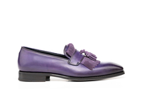 Nerone - Violet Calf Crust Leather Men Fringe Moccasin