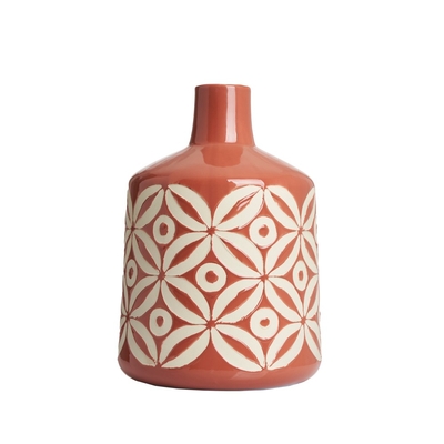 Large Petal Patterned Ceramic
Vase,  Terracotta