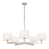Edit Manhattan 5 Arm Ceiling Pendant Light - Matt Nickel & White