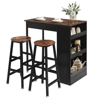 3 Pieces Industrial Kitchen Dining Bar Table Set with 2 Stools-Brown