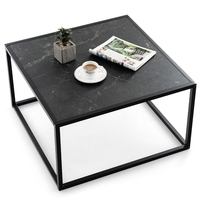 Modern Square Leisure Coffee Table with Faux Marble Tabletop-Black