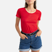 Linen Mix Short-Sleeved T-Shirt with Metallic Trim
